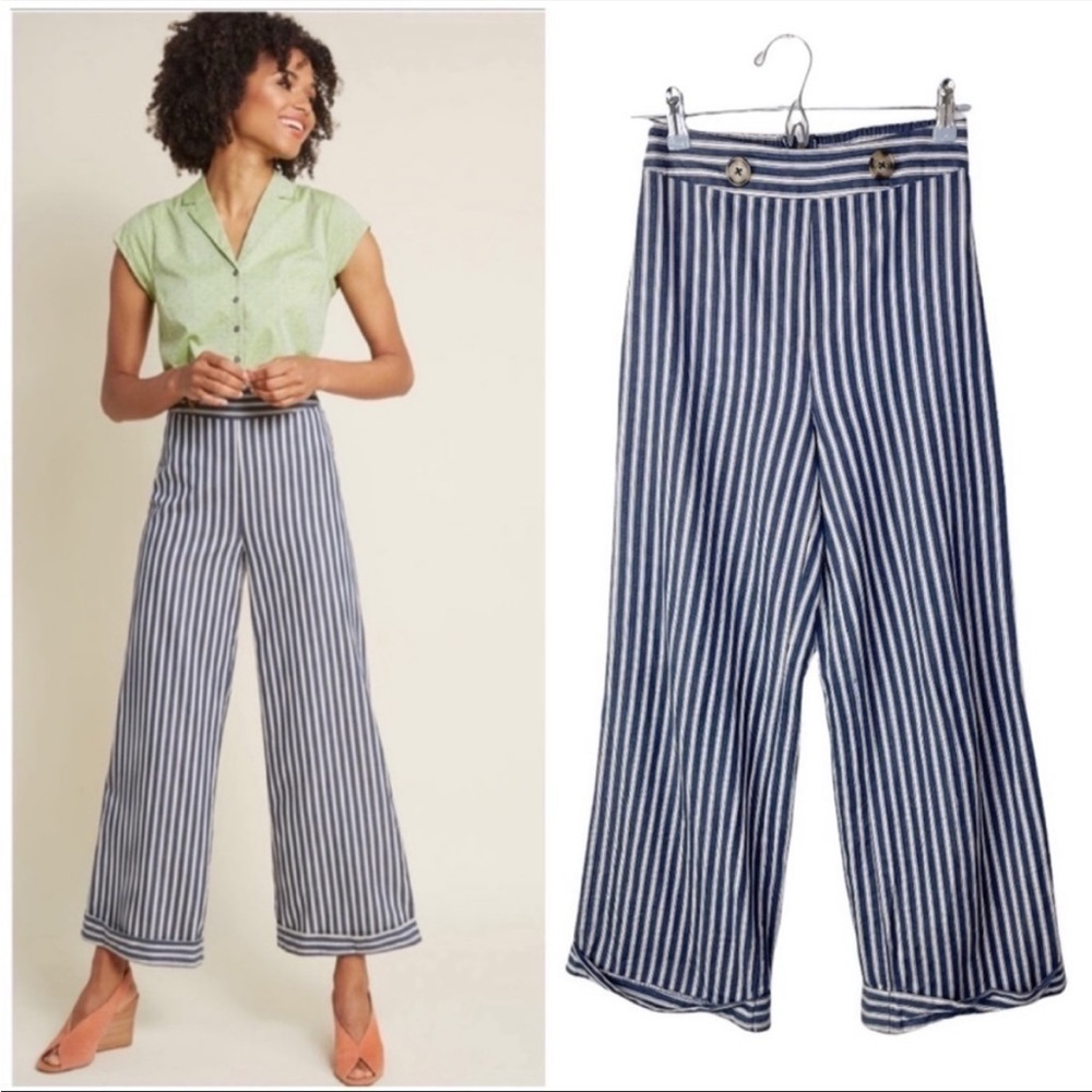 MODCLOTH Hello Halifax Striped Wide Leg High Waist Pants size S